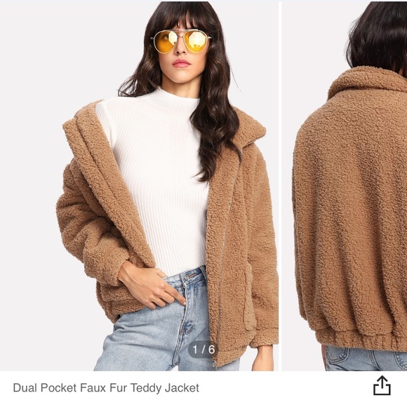 SHEIN Jackets & Blazers - SHEIN Dual Pocket Faux Fur Teddy Jacket